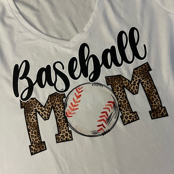 Baseball Mom White V-neck T-Shirt - Picture 3 of 5